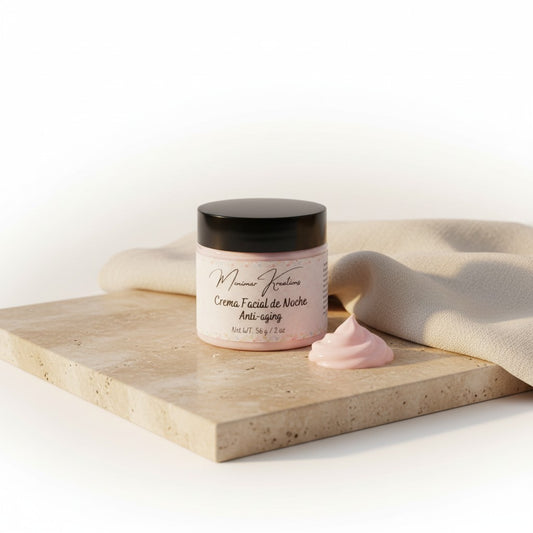 monimarkreations pink anti-aging facial cream in a jar with a black lid, 2 oz