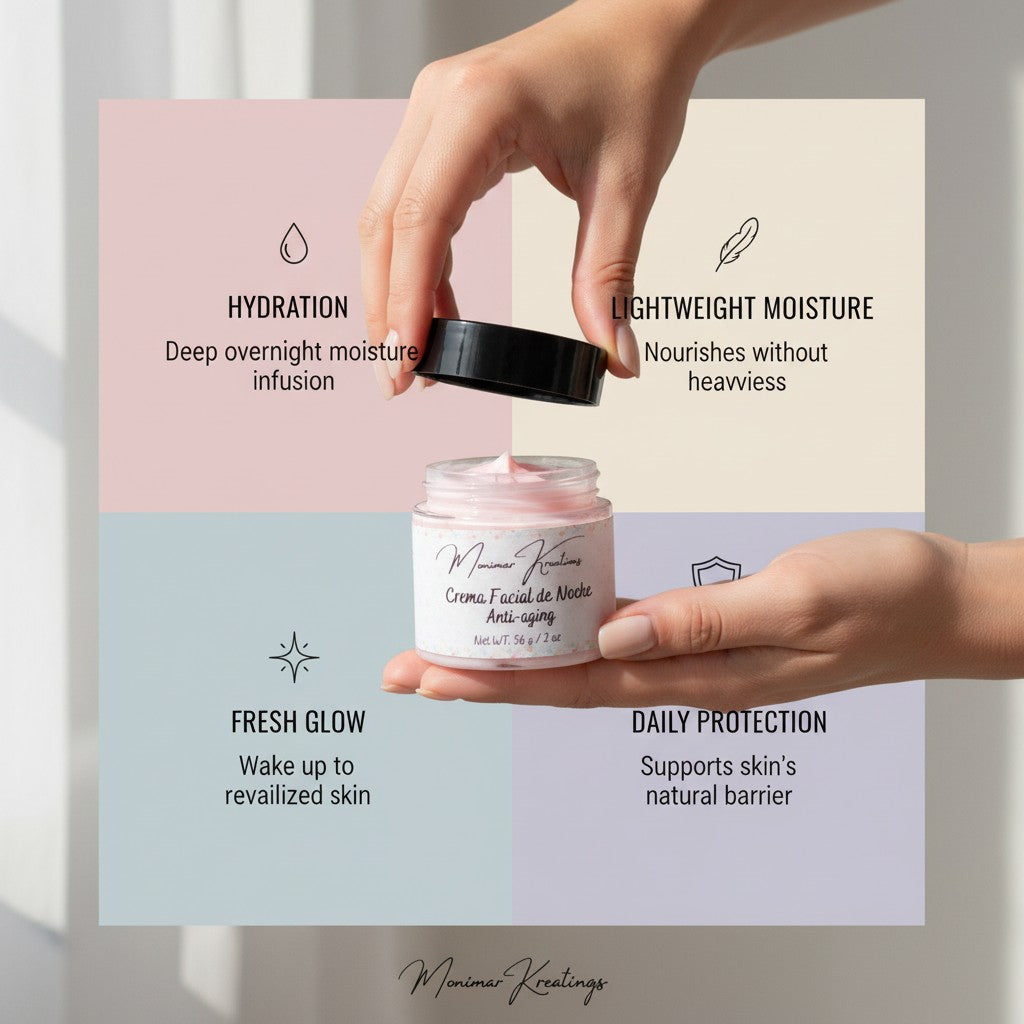 monimarkreations pink anti-aging night face cream in a jar with a black lid, 2 oz