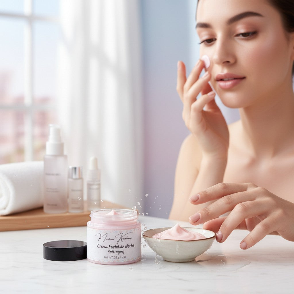 monimarkreations pink anti-aging night face cream in a jar with a black lid, 2 oz