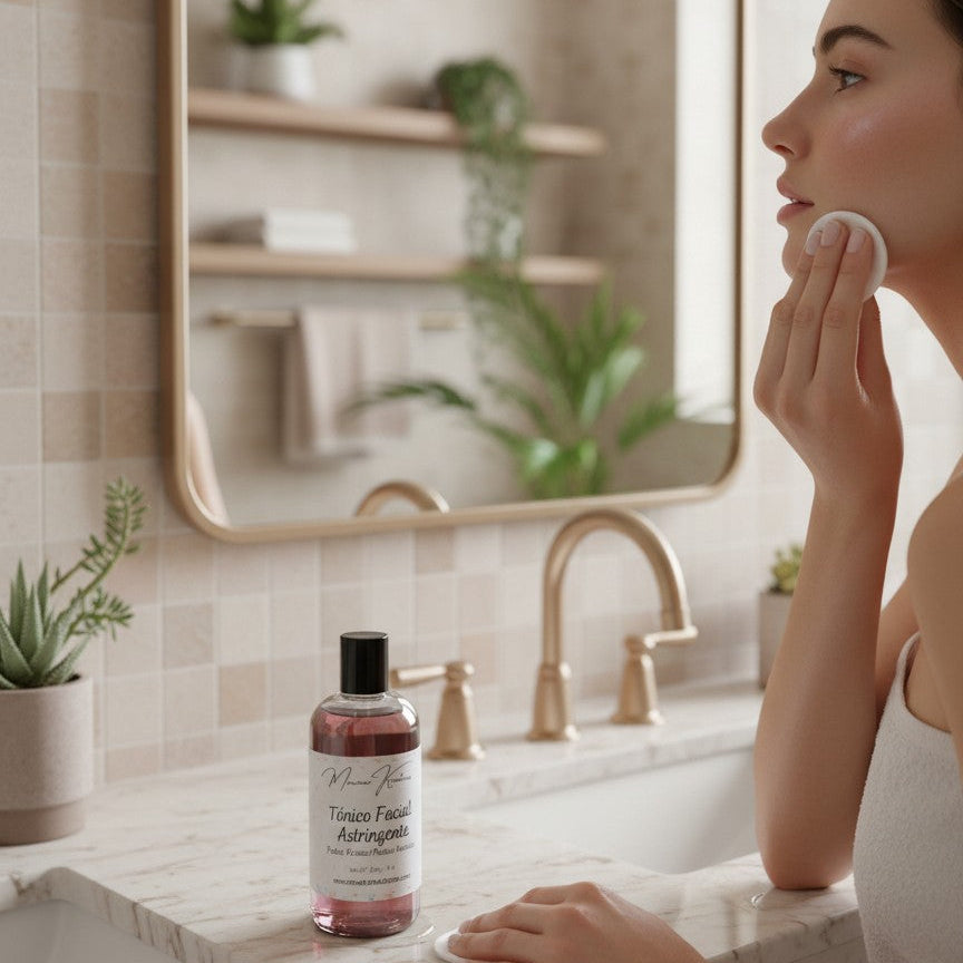 monimarkreations Astringent Facial Toner for oily, combination, or acne-prone skin in a clear bottle with a black cap.