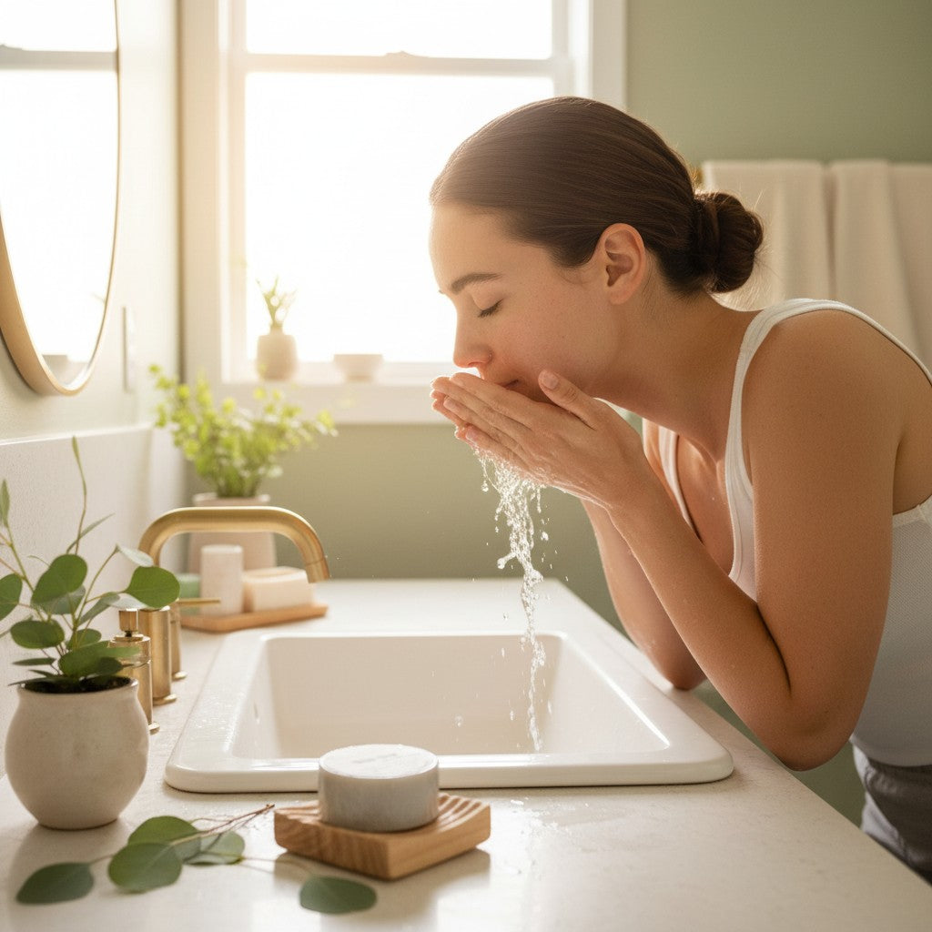 monimarkreations Clear Glow facial soap bar for oily, blemish-prone skin. Contains aloe vera, green clay, tea tree.