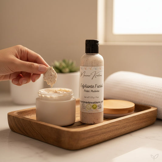 monimarkreations facial scrub for mature skin, gentle exfoliation with natural ingredients, 4 oz bottle