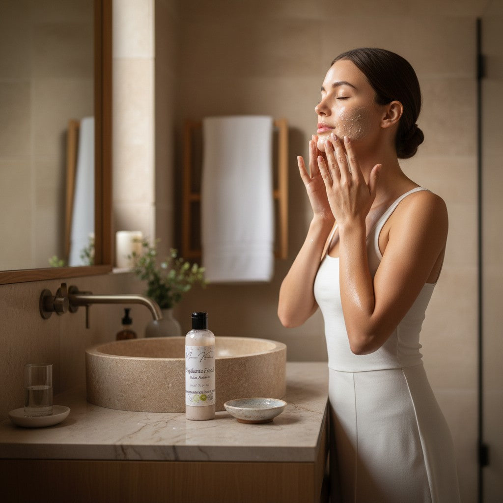 monimarkreations Facial Scrub for mature skin, gentle exfoliation with botanical oils and natural exfoliants.