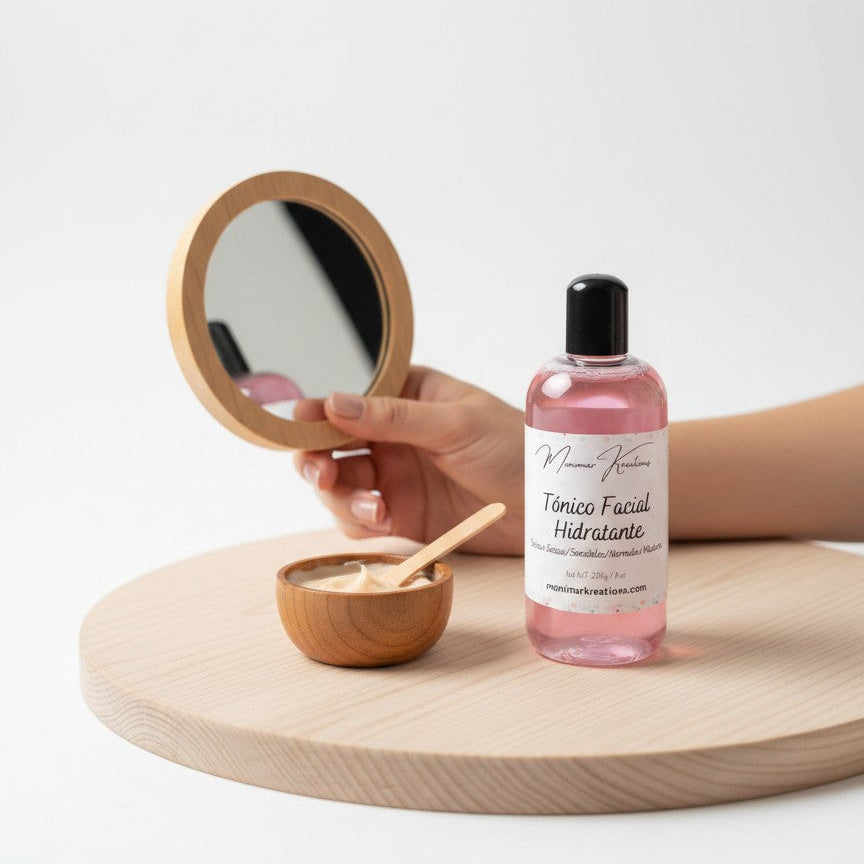 monimarkreations pink facial toner for dry, sensitive, or normal skin in an 8 oz bottle.
