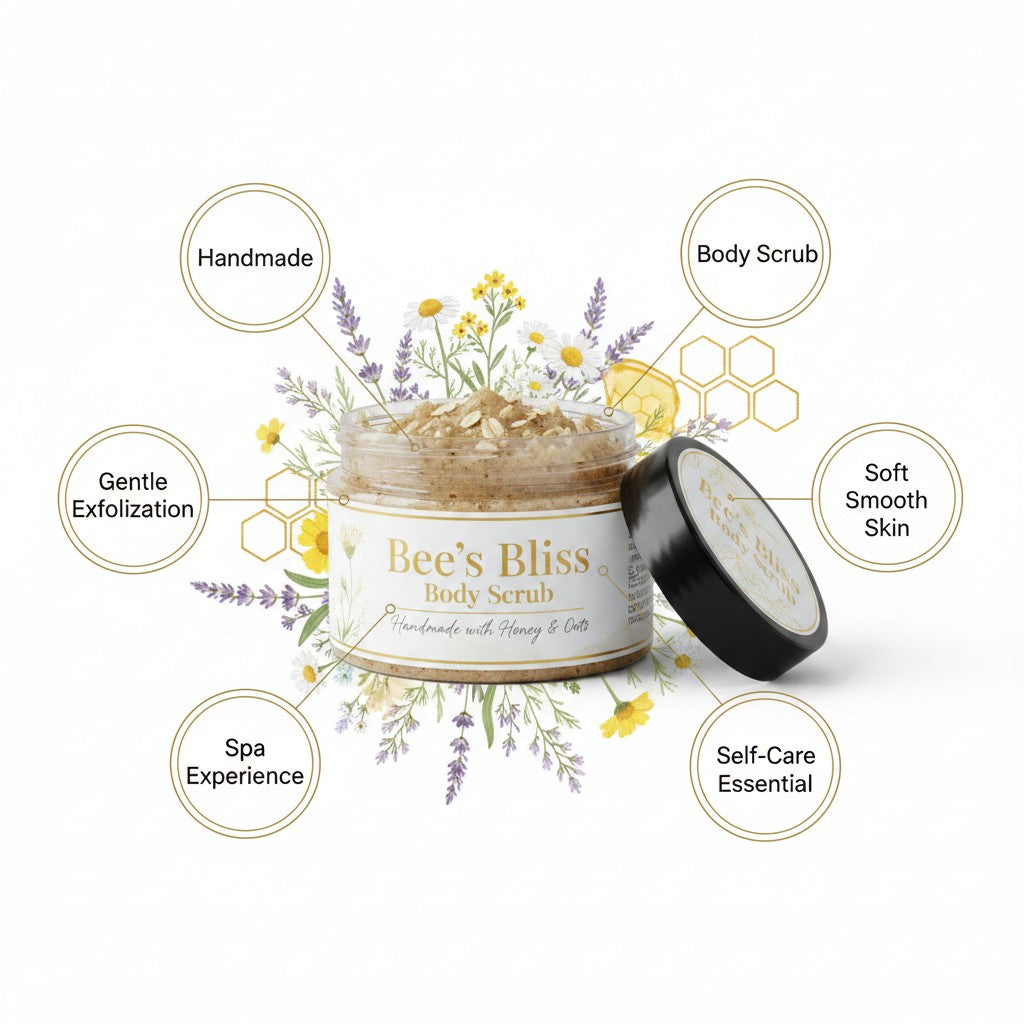 monimarkreations Honey & Oats Body Scrub with visible oats and brown sugar texture.