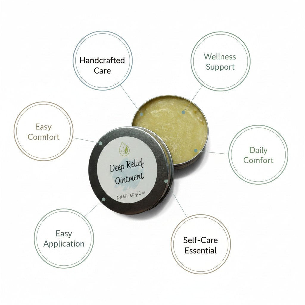 Monimar Kreations Muscle Pain Relief Balm in a tin, offering a warming and cooling sensation for muscle comfort.