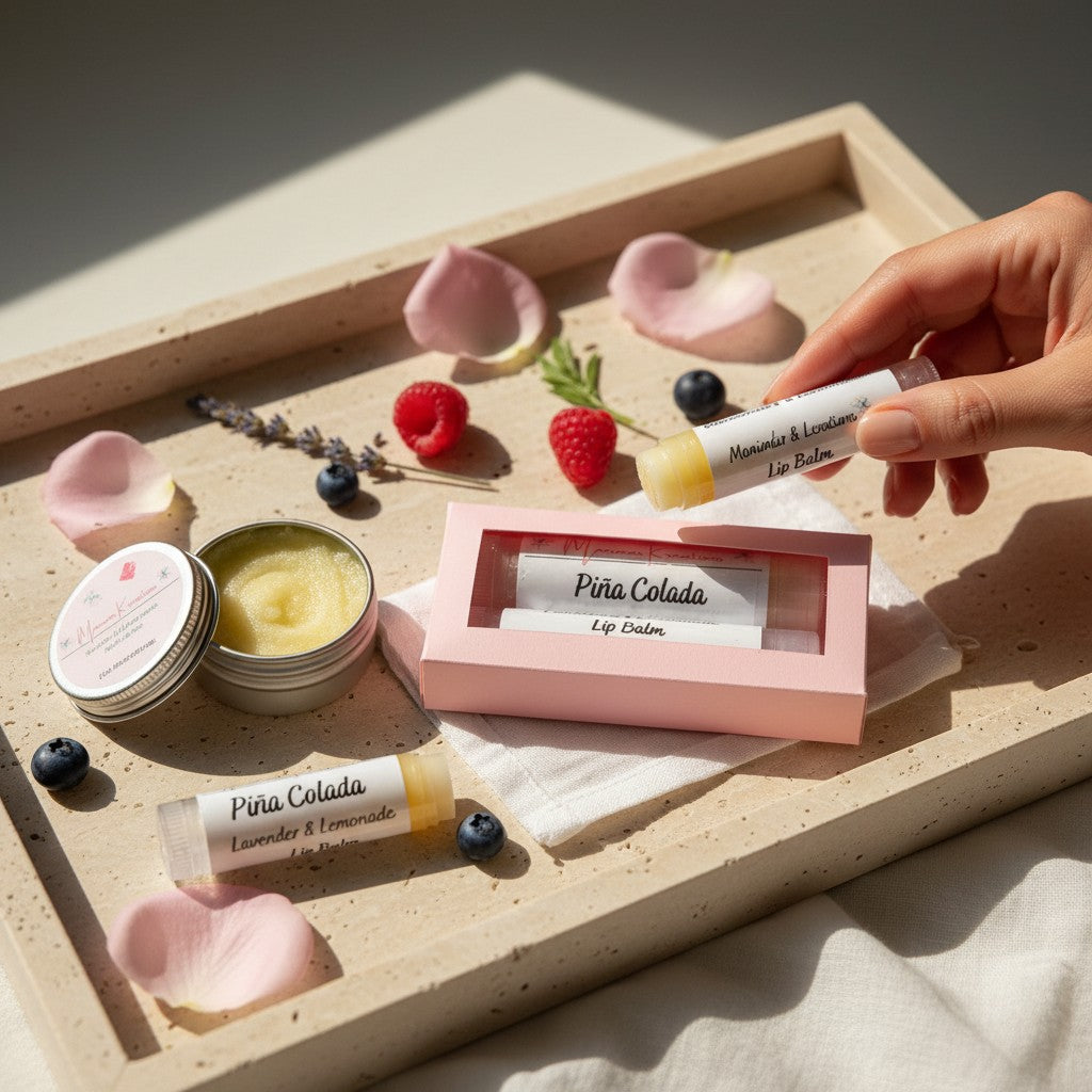 monimarkreations Perfect Lips Bundle featuring two lip balms: Piña Colada and Lavender & Lemonade.