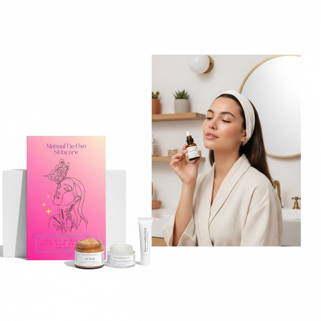 Monimar Kreations Skincare Usage Guide digital download with line art of a woman, butterfly, and botanical elements.