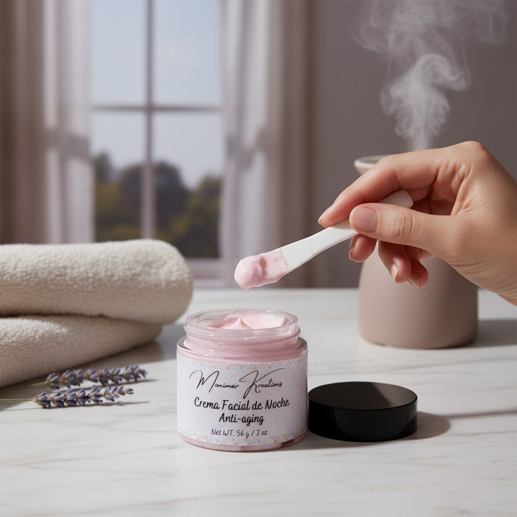 monimarkreations Teen Rest & Renew lightweight night cream in a jar with a black lid. Pink cream inside.